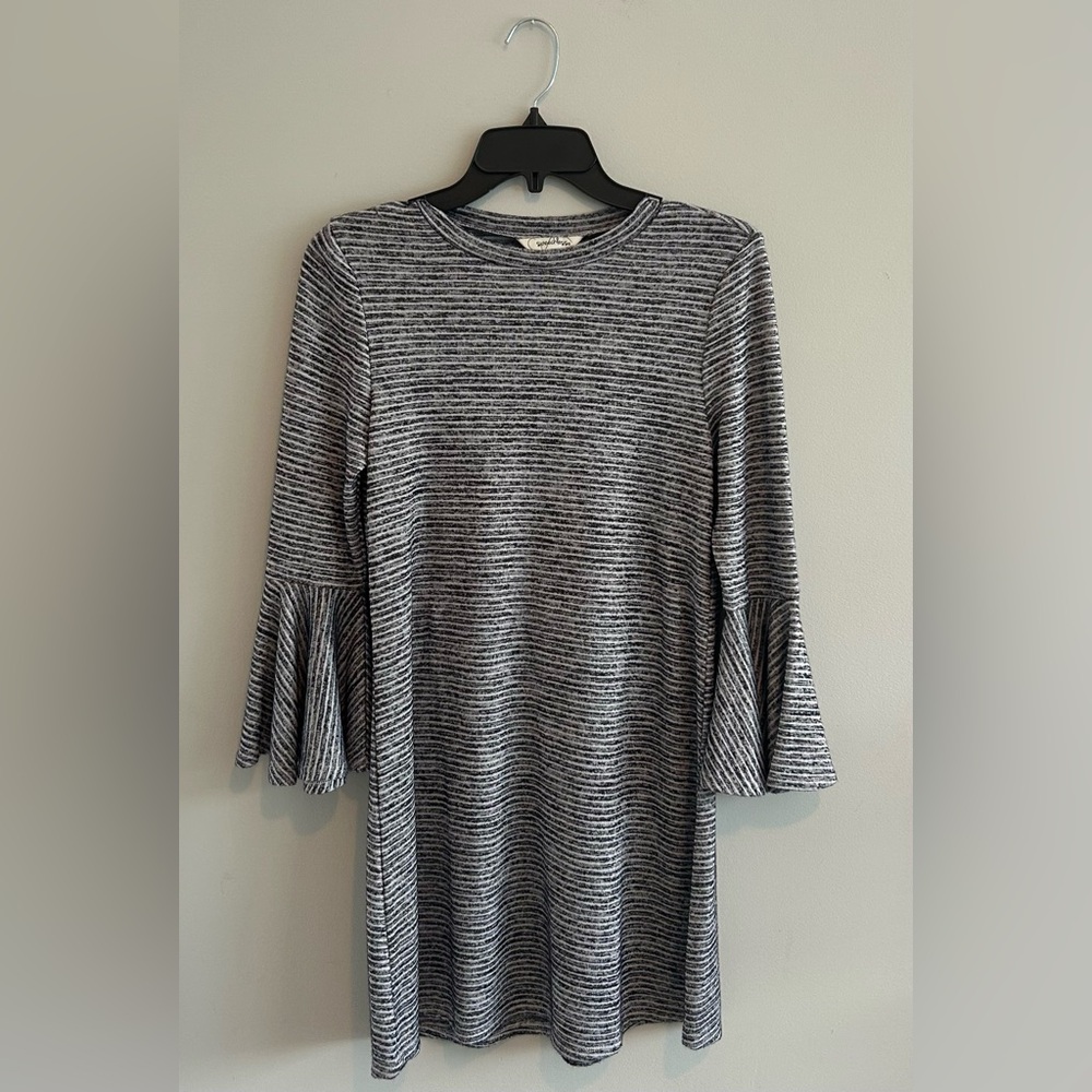 Blue & White Striped Bell Sleeve Dress